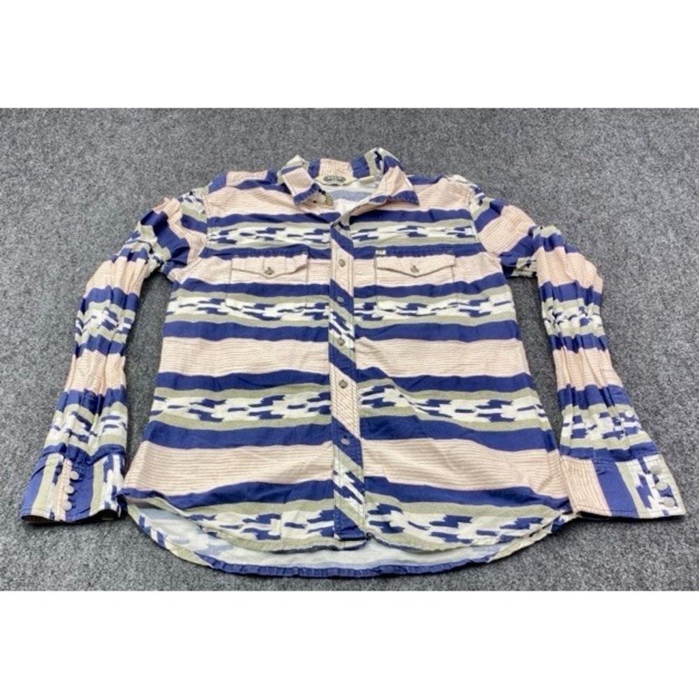 Salt Valley Western Button Down Shirt Mens M Blue Ikat Stripe Long Sleeve Snap